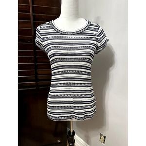 Outback Red Womens Pullover Sweater Beige Striped Short Sleeve Jewel Neck S